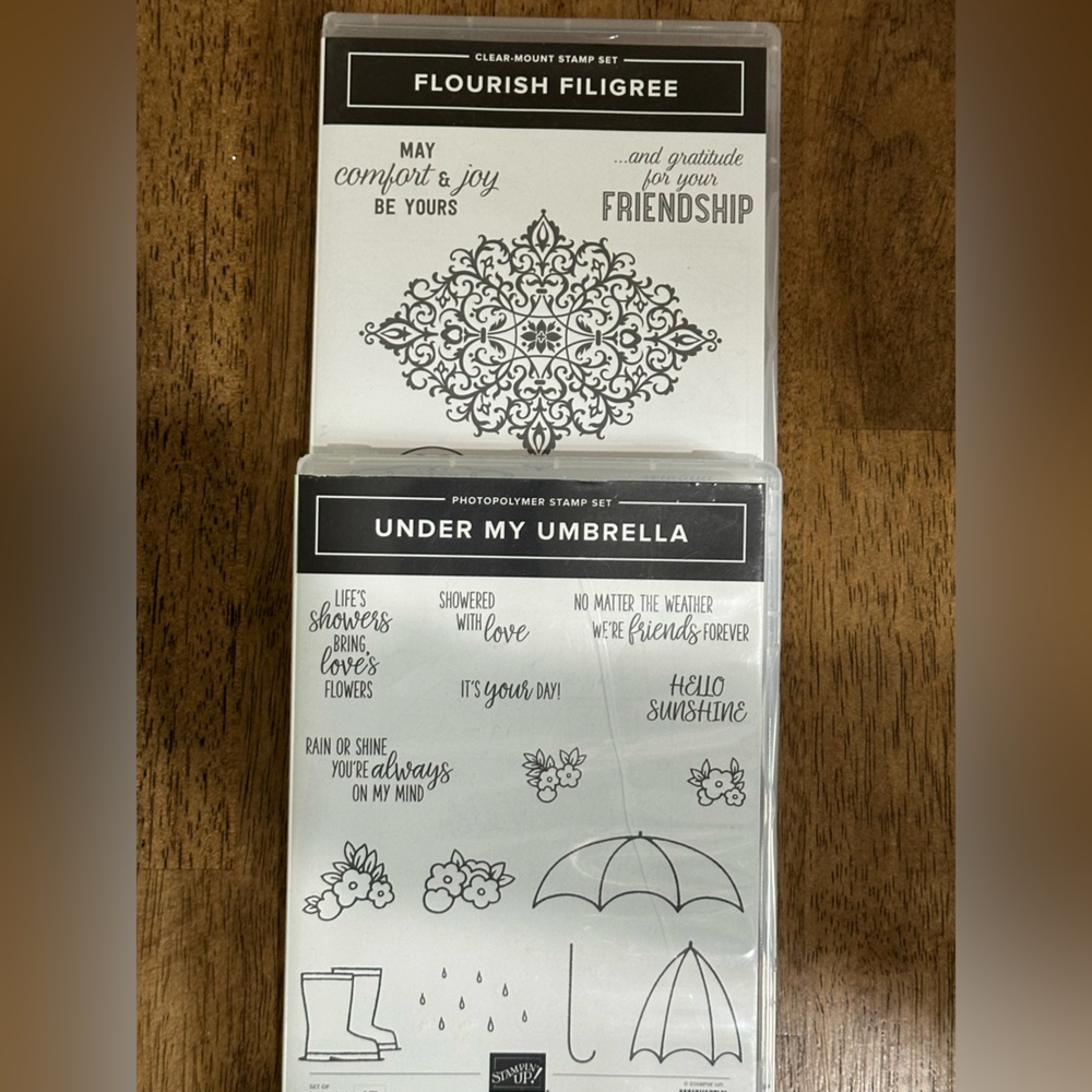 Stampin Up!, bundle of 2 brand new sets, Flourish Filigree/ Under My Umbrella